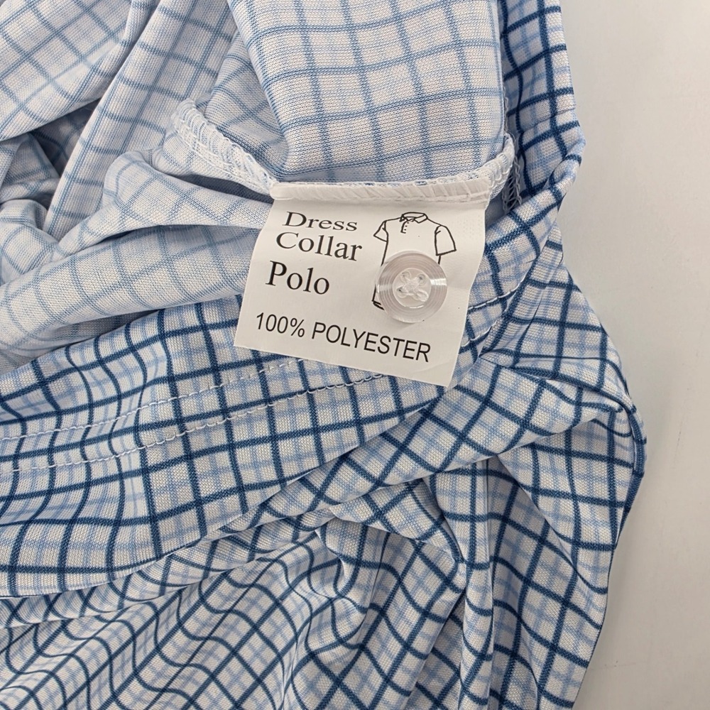 Collars & Co Mens Dress Collar Polo Shirt Blue White Check Grid Large NWT - Picture 5 of 8